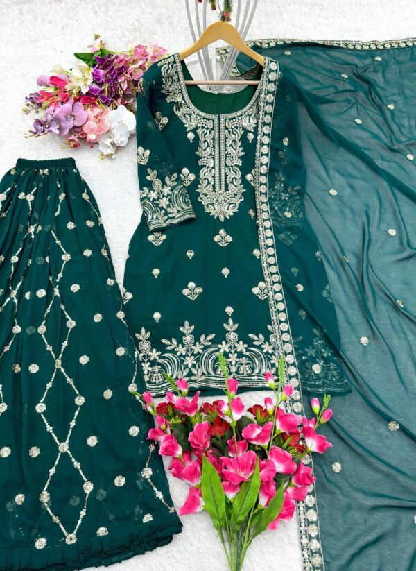 Presenting New  Pure Fox Georgette Top-Sarara and Dupatta Set Fully Stitched Ready To Wear
