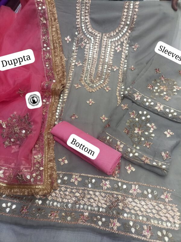 Viscose Organza Heavy Duppta Embroidered With Heavy Shirt Fully Gotta Patti Work