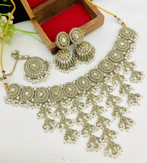 Beautiful Premium Quality Reverse AD Stone Work Pakistani Choker with Jhumki and Tikka