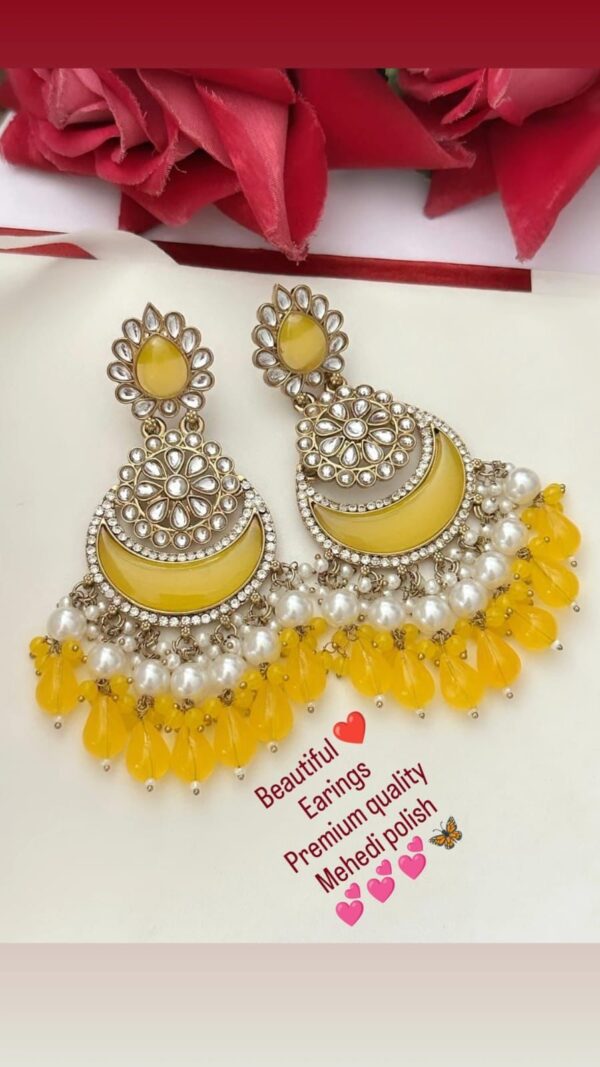 Beautiful Premium Quality Earrings  Mehedi Polish with  Red, Yellow and Blue Gemstone Accents