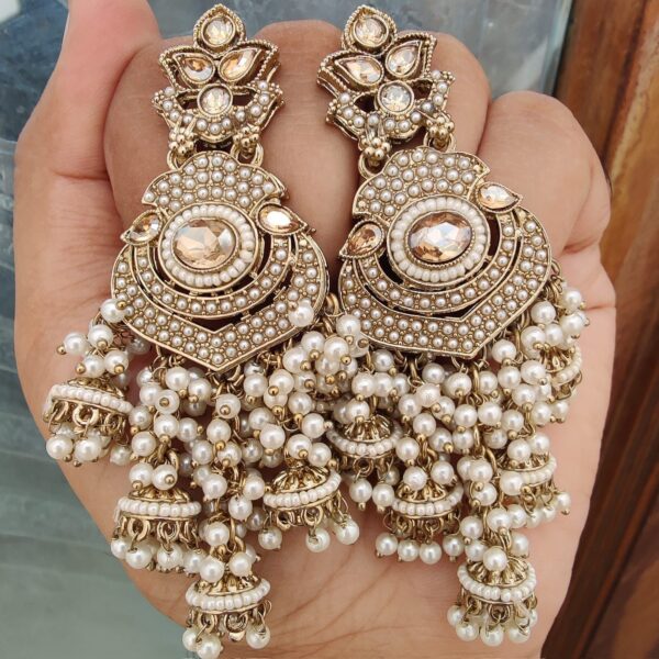 Beautiful Premium Quality Big Size Earrings with Yellow ,Blue and White Bead Detailing