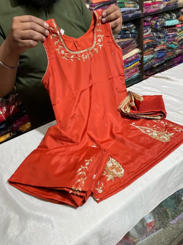 Baby Girls Orange Festive Kurti, Patiala and Dupatta Set with Paisley Embroidery