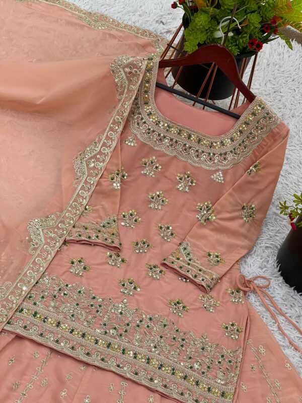 : Star Georgette With Heavy Embroidery Sequence Work and Heavy Moti Handwork With  Sleeves
