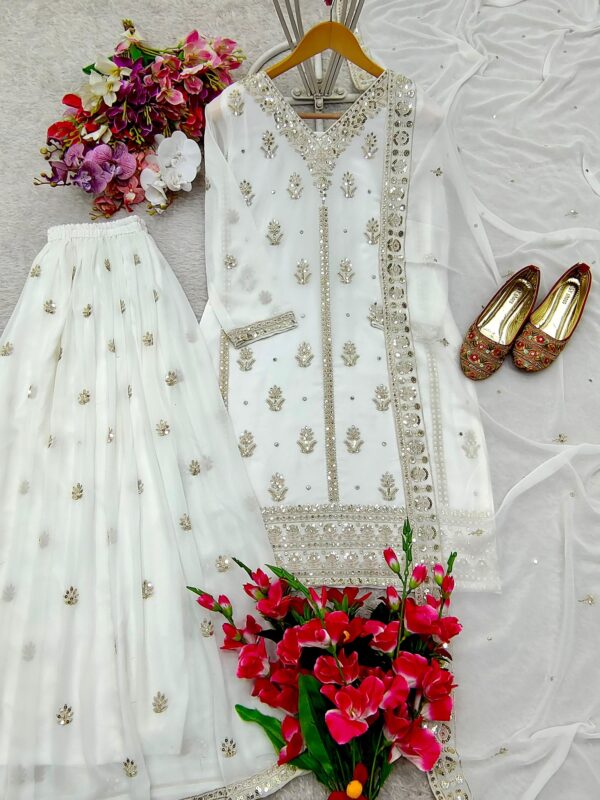 Introducing Elegant Fox Georgette Top, Sarara, and Dupatta Set Fully Stitched