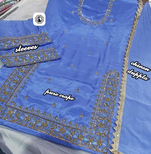 Luxury Redefined: Pure Crepe Suits with shirt Heavy,Sleeves full Handwork