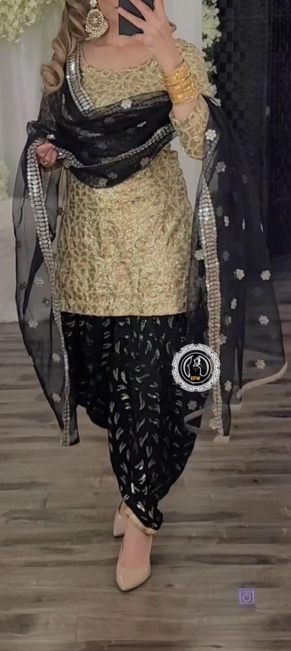 Elegant Georgette Embroidered Set – Shirt, Bottom (3 mts)& Organza Dupatta