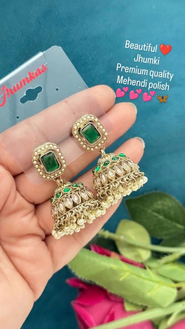 Exquisite Mehendi Polish Jhumki Earrings – Premium Quality Ethnic Wear