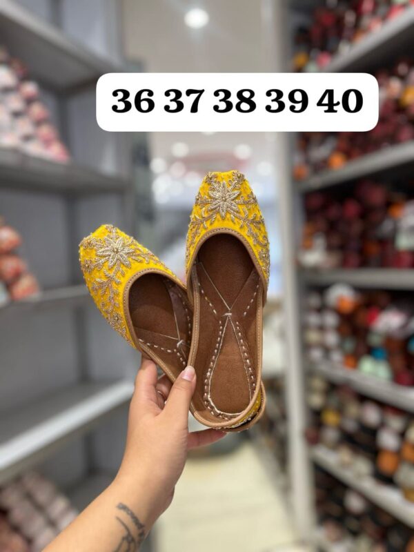 Golden Glow Traditional Yellow Juttis with Handcrafted Tela Work