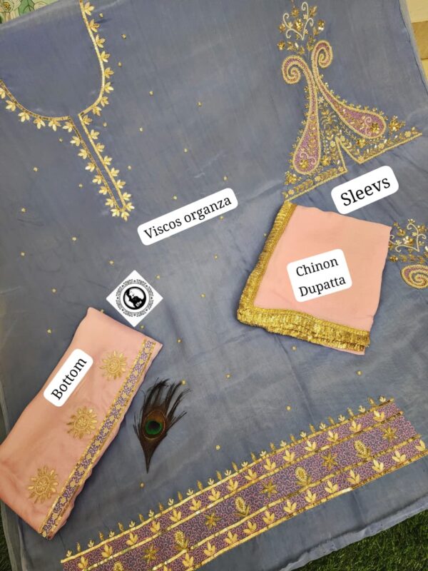 Viscose organza shirt Silk bottom Handwork on neck,