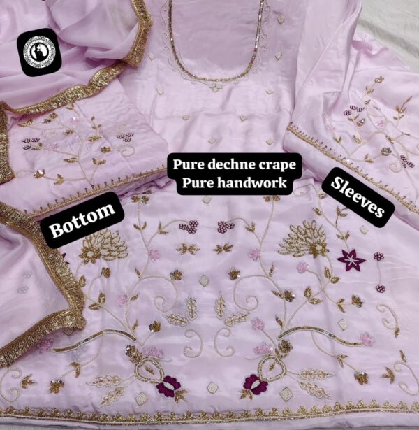 Pure dechne crape  Heavy pearl moti dabka tilla handwork